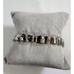 Shiny Hammered Metal Bracelet Silver Tone 6 inch Stretch